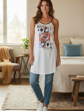 Access - Ladies Nite Gown, Queen Of Spades, Spaghetti Straps, Ruffled Bottom...